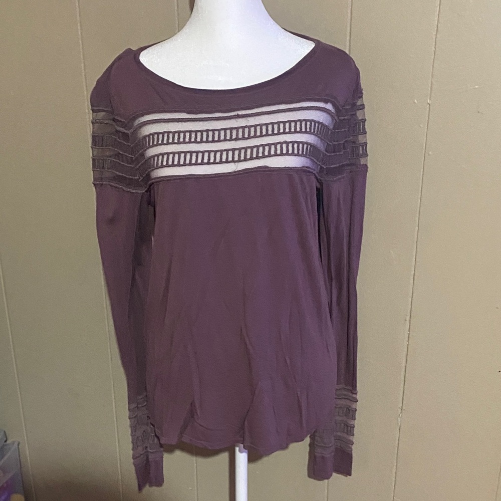 Free People Elegant Mauve Long Sleeve Top